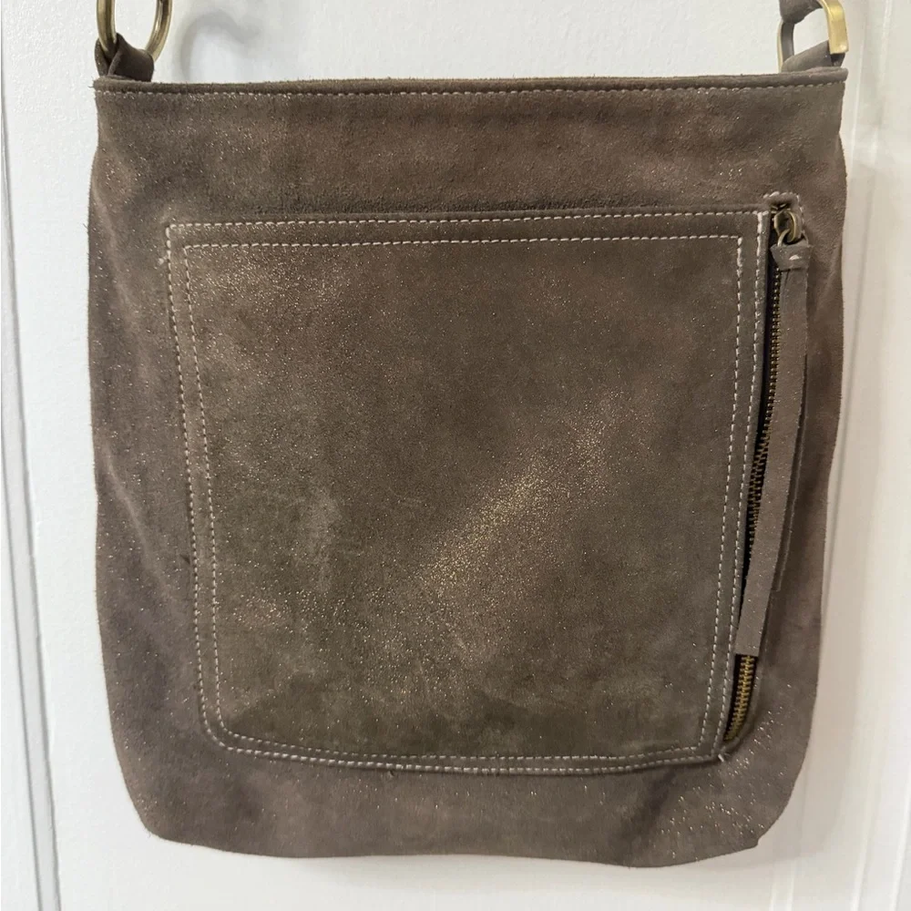 Carla Mancini suede Leather bronze shimmer large Crossbody Bag